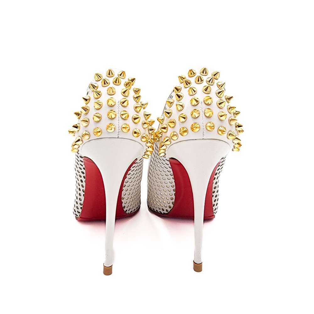 Christian Louboutin Guni 100 White Latte Leather Gold Spiked Pumps EU 38 - Picture 7 of 10